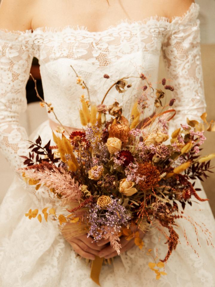 bruidsboeket met droogbloemen | Droogboeket bruiloft